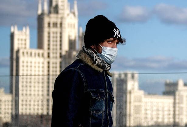 MOSCOW, RUSSIA - MARCH 23, 2020: A man wears a face mask amid the ongoing COVID-19 pandemic. Valery Sharifulin TASS  TS0D32A0