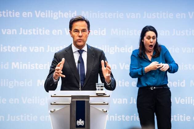 DEN HAAG, 23-03-2020, New measures for the coronavirus in the Netherlands presented during a press conference by Minister President minister Algemene Zaken Mark Rutte, Minister voor Medische Zorg en Sport Martin van Rijn, Viceminister President en Minister van Volksgezondheid, Welzijn en Sport Hugo de Jonge and Minister van Justitie en Veiligheid Ferdinand Grapperhaus. New measures announched for coronavirus  x7573177x Copyright: