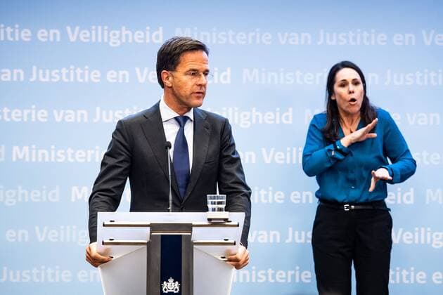 DEN HAAG, 23-03-2020, New measures for the coronavirus in the Netherlands presented during a press conference by Minister President minister Algemene Zaken Mark Rutte, Minister voor Medische Zorg en Sport Martin van Rijn, Viceminister President en Minister van Volksgezondheid, Welzijn en Sport Hugo de Jonge and Minister van Justitie en Veiligheid Ferdinand Grapperhaus. New measures announched for coronavirus  x7573179x Copyright: