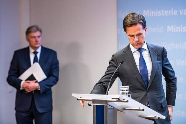 DEN HAAG, 23-03-2020, New measures for the coronavirus in the Netherlands presented during a press conference by Minister President minister Algemene Zaken Mark Rutte, Minister voor Medische Zorg en Sport Martin van Rijn, Viceminister President en Minister van Volksgezondheid, Welzijn en Sport Hugo de Jonge and Minister van Justitie en Veiligheid Ferdinand Grapperhaus. New measures announched for coronavirus  x7573197x Copyright: