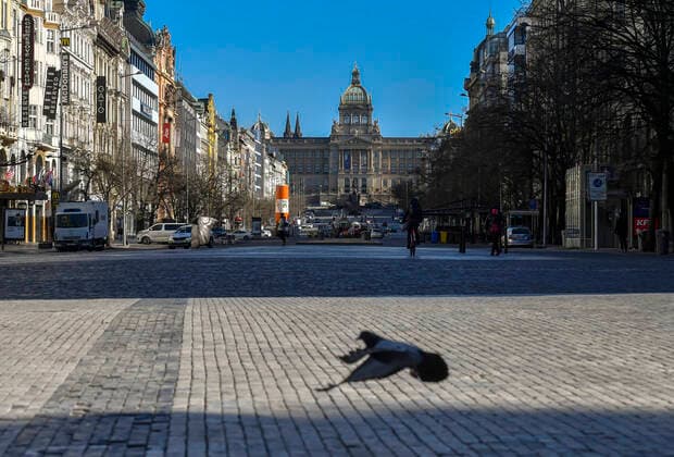 Deserted Wenceslas Square in Prague, Czech Republic, March 23, 2020. (CTKxPhoto VitxSimanek) CTKPhotoP202003230818201 VIS 001