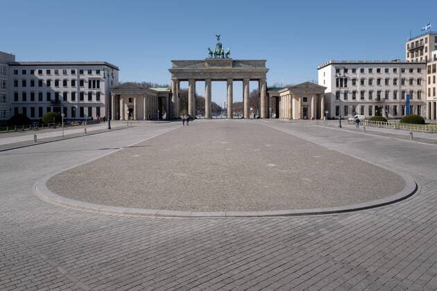COVID 19 Pandemic Coronavirus SARS CoV 2 in Berlin Empty Pariser Platz with Brandenburg Gate in Berlin during the regulation for protection against COVID 19 Coronavirus SARS CoV 2 Since 23 02 2020 a contact ban and exit restriction has been in force in Berlin to combat the spread of the coronavirus Â Berlin Berlin Germany