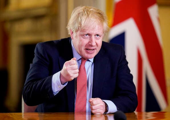 (200323) -- LONDON, March 23, 2020 (Xinhua) -- British Prime Minister Boris Johnson addresses the nation at 10 Downing Street in London, Britain, on March 23, 2020. British Prime Minister Boris Johnson announced Monday evening a series of measures that aim to restrict social contact in the UK, so as to curb the spread of COVID-19. (Andrew Parsons No 10 Downing Street Handout via Xinhua) (EDITORIAL USE ONLY) BRITAIN-LONDON-PM-COVID-19-ADDRESS 