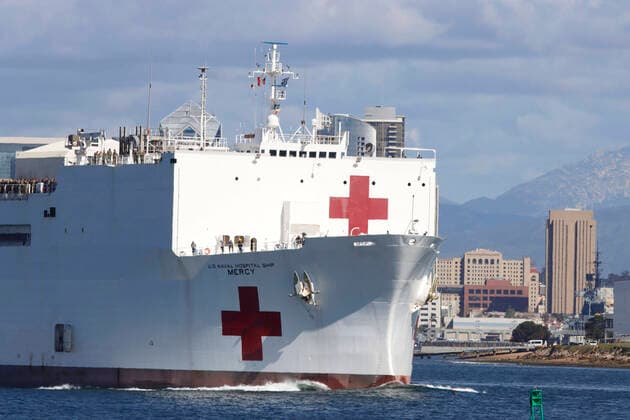 March 23, 2020, San Diego, California, USA: San Diego-based Navy hospital ship USNS Mercy leaves San Diego Bay on its way to Los Angeles where it will provide overflow support for non-coronavirus patients amid the area s surge of coronavirus patients. San Diego USA - ZUMAga3_ 20200323_zap_ga3_005 Copyright: xJohnxGastaldox