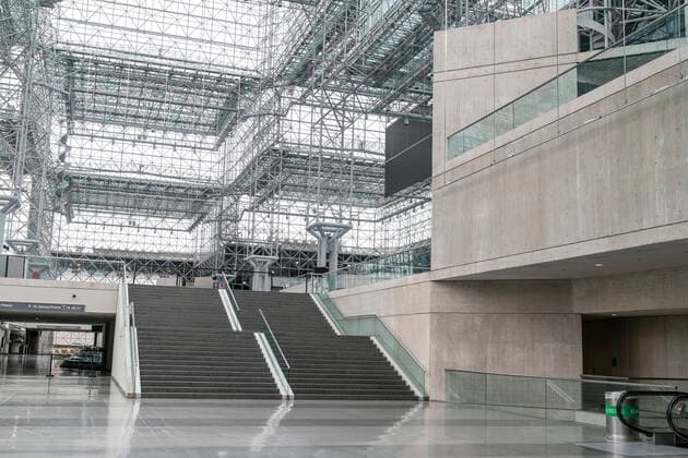 Governor Andrew Cuomo tours Jacob Javits Center Interior of empty Jacob Javits Convention Center where military sets hospitals to help fight coronavirus cases New York New York United States Copyright: LevxRadin