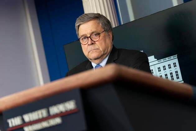 United States Attorney General William P. Barr participates in a news briefing by members of the Coronavirus Task Force at the White House in Washington, DC on Monday, March 23, 2020. Copyright: xChrisxKleponisx
