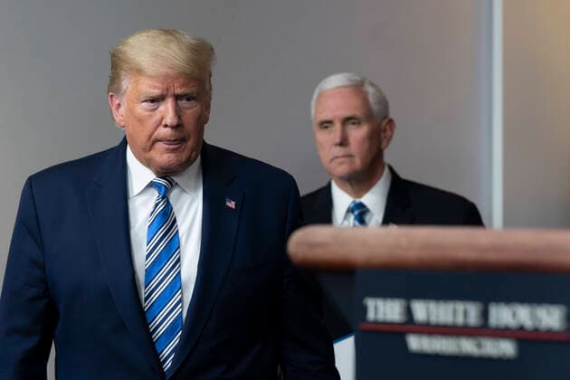 News Bilder des Tages United States President Donald J. Trump arrives to participate in a news briefing by members of the Coronavirus Task Force in the Brady Press Briefing Room at the White House in Washington, Dc on Monday, March 23, 2020. He is followed by US Vice President Mike Pence. Copyright: xChrisxKleponisx