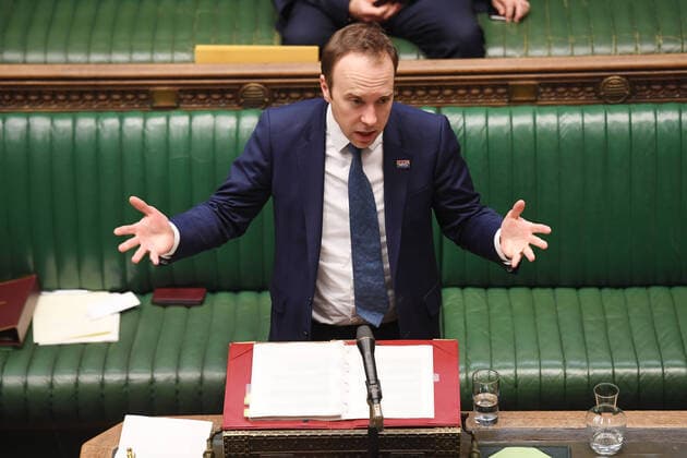 (200324) -- LONDON, March 24, 2020 (Xinhua) -- Matt Hancock, Britain s Secretary of State for Health and Social Care, speaks at the House of Commons in London, Britain on March 23, 2020. A new emergency bill to give the British government great powers to fight Coronavirus was approved by lawmakers Monday night. (Jessica Taylor UK Parliament Handout via Xinhua) HOC MANDATORY CREDIT: UK Parliament Jessica Taylor BRITAIN-LONDON-CORONAVIRUS BILL-APPROVAL 