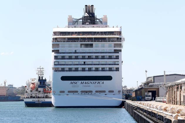 MSC MAGNIFICA PERTH, The MSC Magnifica cruise ship is seen docked in Fremantle harbour in Fremantle harbour in Fremantle on Tuesday March 24, 2020. This ship will refuel before departing for Dubai at 6pm. WA has 140 cases of COVID-19, including two people who are in a critical condition. ( NO ARCHIVING, EDITORIAL USE ONLY, NO USE IN BOOKS WITHOUT CONSENT PERTH WA AUSTRALIA  Copyright: xRICHARDxWAINWRIGHTx 20200324001459066012