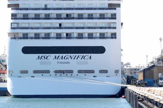 MSC MAGNIFICA PERTH, The MSC Magnifica cruise ship is seen docked in Fremantle harbour in Fremantle on Tuesday March 24, 2020. This ship will refuel before departing for Dubai at 6pm. WA has 140 cases of COVID-19, including two people who are in a critical condition. ( NO ARCHIVING, EDITORIAL USE ONLY, NO USE IN BOOKS WITHOUT CONSENT PERTH WA AUSTRALIA  Copyright: xRICHARDxWAINWRIGHTx 20200324001459066049