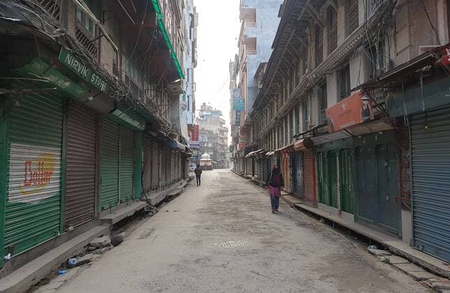(200324) -- KATHMANDU, March 24, 2020 -- Photo taken on March 24, 2020 shows closed shops at Bhotahity in Kathmandu, capital of Nepal. Nepal on Monday decided to enforce a national lockdown for a week effective from Tuesday to prevent the spread of COVID-19. ) NEPAL-KATHMANDU-COVID-19-NATIONWIDE LOCKDOWN SunilxSharma 