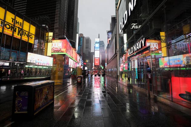 (200324) -- NEW YORK, March 24, 2020 -- Photo taken on March 23, 2020 shows the empty Times Square in New York, the United States. The number of confirmed COVID-19 cases in New York City has reached 13,119 as of Monday night local time, according to data of the Center for Systems Science and Engineering (CSSE) at Johns Hopkins University. A total of 124 deaths have been reported in the city, according to the CSSE. The largest U.S. city with a population of 8.6 million has become a new epicenter of the outbreak, taking about 30 percent of the nation s tally of 43,901. ) U.S.-NEW YORK-COVID-19 WangxYing 