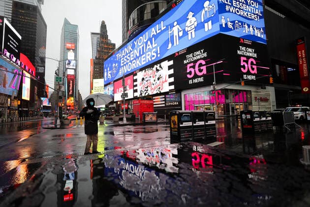 (200324) -- NEW YORK, March 24, 2020 -- Photo taken on March 23, 2020 shows the empty Times Square in New York, the United States. The number of confirmed COVID-19 cases in New York City has reached 13,119 as of Monday night local time, according to data of the Center for Systems Science and Engineering (CSSE) at Johns Hopkins University. A total of 124 deaths have been reported in the city, according to the CSSE. The largest U.S. city with a population of 8.6 million has become a new epicenter of the outbreak, taking about 30 percent of the nation s tally of 43,901. ) U.S.-NEW YORK-COVID-19 WangxYing 