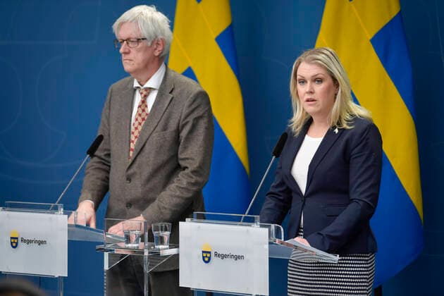 STOCKHOLM 20200324 Director General of Public Health Johan Carlson TV and Minister of Social Affairs Lena Hallengren hold press conference on the occasion of the Corona virus STOCKHOLM SWEDEN x10040x,  Copyright: xAndersxWiklund TTx CORONA PK HALLENGREN OCH CARLSON