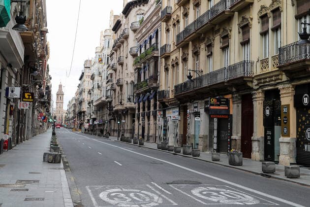 March 24, 2020, Valencia, VALENCIA, SPAIN: Illustration, Valencia streets without people during the eleventh day after the Government declared the state of alarm in Spain and recommended people to stay at home to fight coronavirus COVID-19 on March 23, 2020 in Valencia, Spain Valencia SPAIN - ZUMAa181 20200324_zaa_a181_035 Copyright: xIvanxTerronx