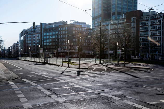 Measures due to coronavirus pandemic, empty city centre Düsseldorf