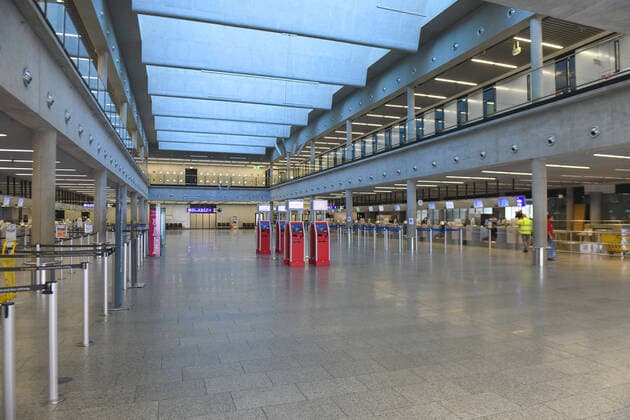 Germany, Frankfurt, 24 03 2020 Frankfurt Airport Photo yawning emptiness in the departure hall Frankfurt Airport