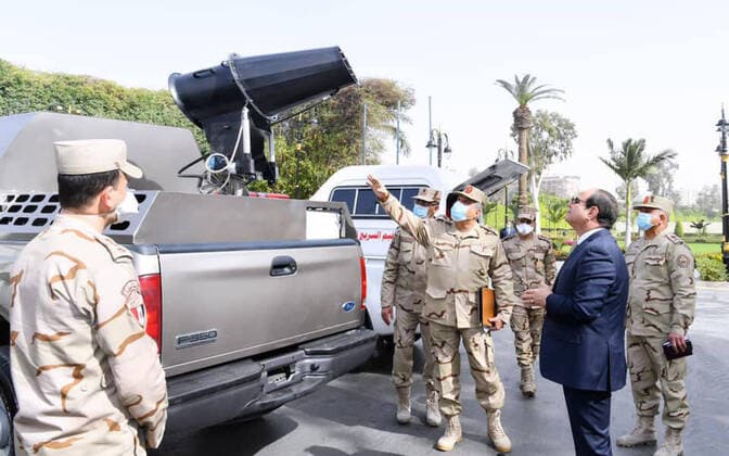 March 24, 2020, Cairo, Cairo, Egypt: Egyptian President Abdel Fattah el-Sisi, inspect samples of disinfection and sterilization devices and equipment developed in cooperation with the Ministry of State for Military Production, in Cairo, Egypt on March 24, 2020 Cairo Egypt - ZUMAap3_ 20200324_zaf_ap3_054 Copyright: xEgyptianxPresidentxOfficex