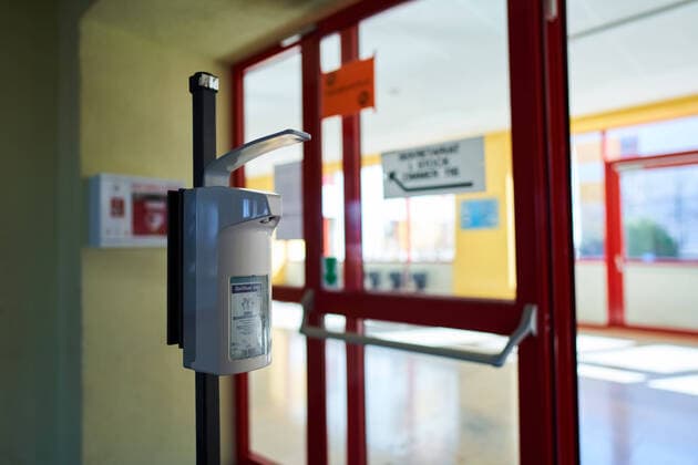 School in Marktoberdorf, March 24, 2020. Disinfectant in a closed school due to the Corona virus disease (COVID-19) on March 24, 2020 in Marktoberdorf, Germany