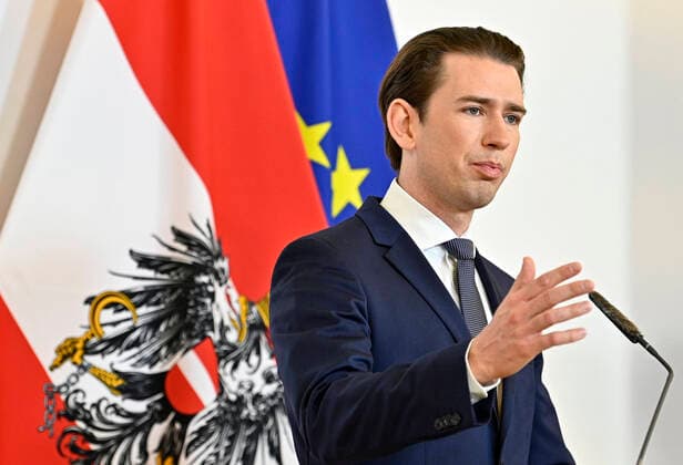 Vienna 24 03 2020, Federal Chancellery, Vienna, AUT, Coronavirus crisis, Austria, press conference, News on the Coronavirus, in the picture Federal Chancellor Sebastian Kurz OeVP during a press conference of Austrian Goverment about the Coronavirus Pandemic at the Federal Chancellery in Vienna, Austria on 2020 03 24  EP_pool