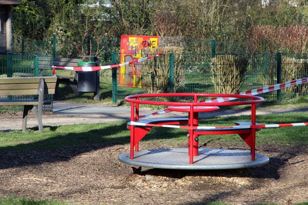 Fear of the corona virus A childrens playground has been closed due to the corona crisis and may no longer be used Essen North Rhine-Westphalia Germany