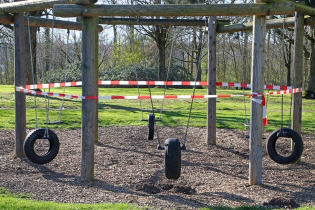 Fear of the corona virus A childrens playground has been closed due to the corona crisis and may no longer be used Essen North Rhine-Westphalia Germany