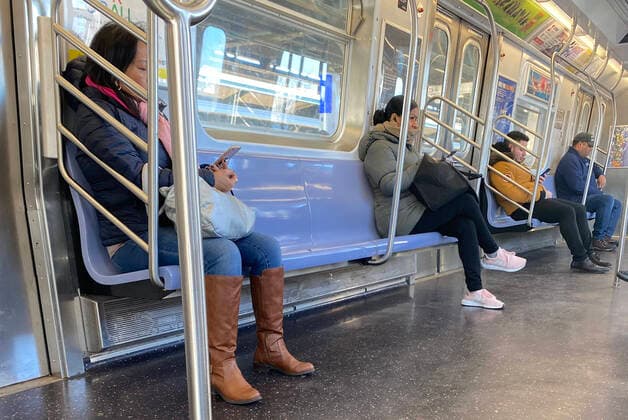 NEW YORK, NY - MARCH 24: New Yorkers Practice Social Distancing while riding Subway Train due to coronavirus concerns on March 24, 2020 in New York City. Copyright: xRainmakerxPhotosx