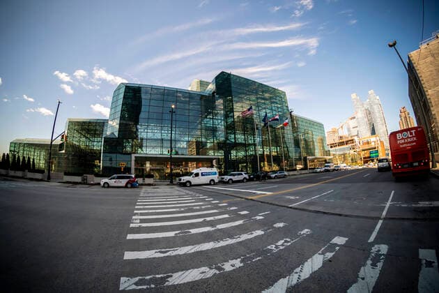 New York during the COVID-19 pandemic The Jacob Javits Convention Center in New York on Tuesday, March 24, 2020. Because of the COVID-19 pandemic the building will be converted into a 2000 bed hospital complex by the Army Corps of Engineers. (  RichardxB.xLevine
