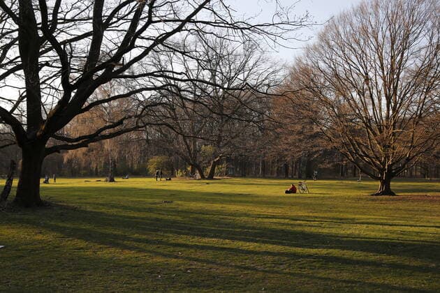 Few people on a meadow in the Tiergarten in Berlin during the Corona Pandemic on 24 03 2020