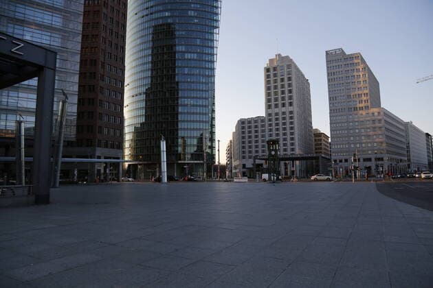 Deserted Potsdamer Platz in Berlin during the Corona Pandemic on 24 03 2020