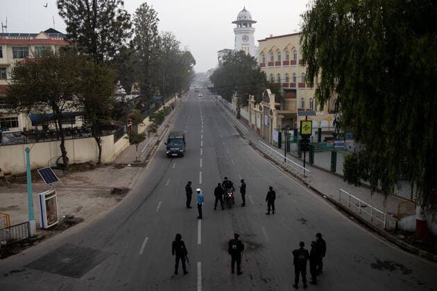 March 24, 2020, Kathmandu, Nepal: Nepal police officers patrol streets requesting citizens to stay home as a preventive measure against the spread of Coronavirus..Nepal government has decided to lock down the whole country from 24 March till 31 March following a second confirmed COVID-19 case. Kathmandu Nepal - ZUMAock 20200324_mda_s197_180 Copyright: xPrabinxRanabhatx