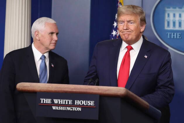 March 25, 2020, Washington, District of Columbia, USA: United States President Donald J. Trump speaks during a press conference with members of the coronavirus task force in the Brady Press Briefing Room of the White House on March 24, 2020 in Washington, DC. At left is US Vice President Mike Pence Washington USA - ZUMAs152 20200325_zaa_s152_016 Copyright: xOliverxContrerasx