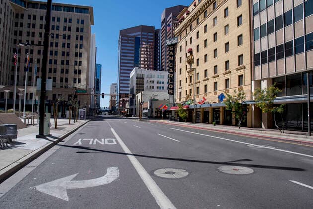 March 24, 2020, Phoenix, Arizona, U.S: Streets of Phoenix, Arizona see significantly reduced activity as many business in the state were ordered closed and many others elected to work remotely in response the rapid spread of Covid-19 Corona Virus, March 24, 2020. Phoenix U.S. - ZUMAd90_ 20200324_zap_d90_012 Copyright: xRickxD™Eliax