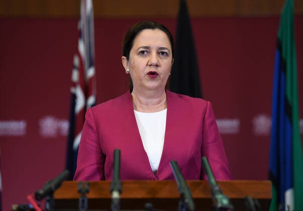 ANNASTACIA PALASZCZUK COVID-19 PRESSER, Queensland Premier Annastacia Palaszczuk is seen during a press conference at Parliament House in Brisbane, Wednesday, March 25, 2020. A shutdown of non-essential services as well as domestic and international travel restrictions are in effect Australia wide in a bid to slow the spread of the COVID-19 coronavirus. ( NO ARCHIVING, EDITORIAL USE ONLY, NO USE IN BOOKS WITHOUT CONSENT BRISBANE QUEENSLAND AUSTRALIA  Copyright: xDANxPELEDx 20200325001459468921