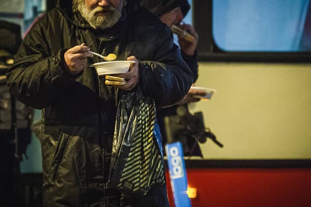 Special SOS Bus in Sopot helps homeless during the coronavirus outbreak Special SOS Bus with a paramedic and some voluntters on the board deliver hot meals and warm clothing to homeless during the coronavirus outbreak on March 24, 2020 in Sopot, Poland. EN_01421673_0009 