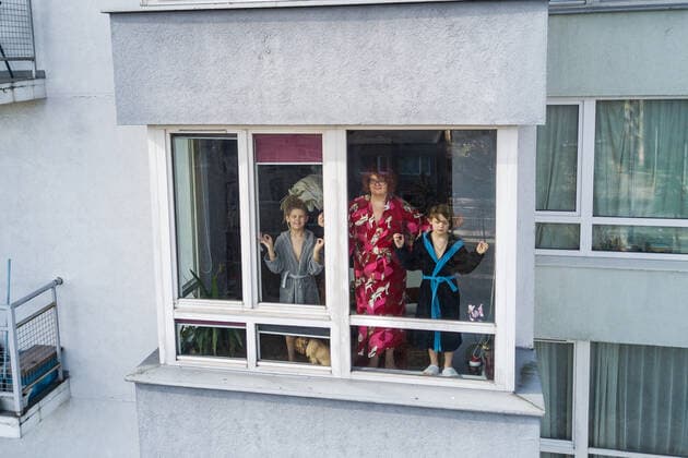 March 24, 2020, Vilnius, Lithuania: ALL PHOTOS WERE TAKEN WITH CONSENT AND WITH PERMISSION TO SHARE IMAGES**..A photographer has used his drone to capture images of people quarantined in their homes during the coronavirus pandemic...The heartwarming photos show how Lithuanian families are spending their time in lockdown, away from the outside world...Photographer Adas Vasiliauskas explained how due the cancellation of his usual advertising photography jobs he decided to make the most of social distancing and show how people are brought together in a time of isolation...Adas explains: At first I thought of offering to shoot people with a telephoto lens, but then I remembered I use a drone in my wedding photography and the drone is a totally zero-human-contact way to capture things. .. I shot a few of my friends, the photos gained a lot - ZUMAc218 20200324_zia_c218_053 Copyright: xCOVERxImagesx