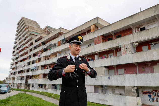 March 25, 2020, Naples, CAMPANIA, ITALY: 03 25 2020 Naples, Scampia district, the carabinieri and the helicopters department of Pontecagnano have presented the new drones that will serve for the control of the gatherings by citizens during the quarantine for the emergency from covid-19 virus Naples ITALY - ZUMAs236 20200325_zap_s236_002 Copyright: xFabioxSassox