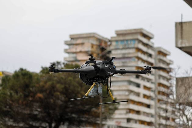 March 25, 2020, Naples, CAMPANIA, ITALY: 03 25 2020 Naples, Scampia district, the carabinieri and the helicopters department of Pontecagnano have presented the new drones that will serve for the control of the gatherings by citizens during the quarantine for the emergency from covid-19 virus Naples ITALY - ZUMAs236 20200325_zap_s236_054 Copyright: xFabioxSassox