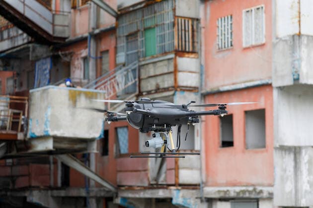 March 25, 2020, Naples, CAMPANIA, ITALY: 03 25 2020 Naples, Scampia district, the carabinieri and the helicopters department of Pontecagnano have presented the new drones that will serve for the control of the gatherings by citizens during the quarantine for the emergency from covid-19 virus Naples ITALY - ZUMAs236 20200325_zap_s236_067 Copyright: xFabioxSassox