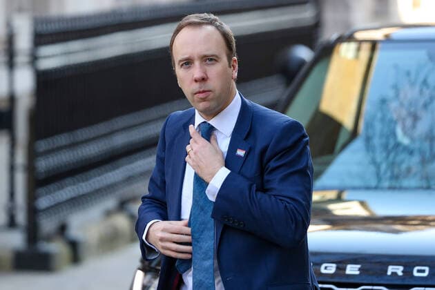 British lawmaker Matt Hancock, Secretary of State for Health and Social Care, arrives in Downing Street in London, Wednesday, March 25, 2020, British lawmakers will vote later Wednesday to shut down Parliament for 4 weeks, due to the coronavirus outbreak. (Photo Vudi Xhymshiti)  iMagoVX