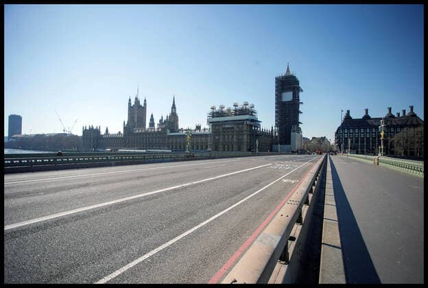 . 25 03 2020. London, United Kingdom. Ongoing Coronavirus Crisis. A deserted Westminster Bridge during the Coronavirus crisis.  xMartynxWheatleyx xi-Imagesx IIM-20954-0010