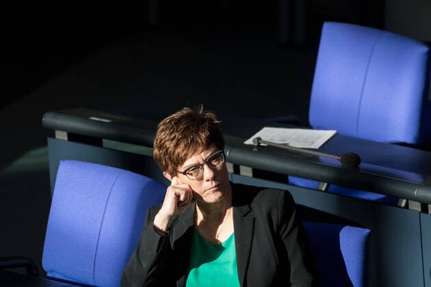 Berlin, Plenary Session in the Bundestag Germany, Berlin 25 03 2020 The picture shows Annegret Kramp Karrenbauer Minister of Defence, Federal Chairwoman of the CDU during the session of the German Bundestag Berlin Bundestag Berlin Germany