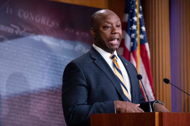 March 25, 2020, Washington, District of Columbia, USA: United States Senator Tim Scott (Republican of South Carolina) speaks during a news conference with United States Senator Lindsey Graham (Republican of South Carolina), United States Senator Rick Scott (Republican of Florida), and United States Senator Ben Sasse (Republican of Nebraska) at the United States Capitol in Washington D.C., U.S. on Wednesday, March 25, 2020. The Senators are calling for a correction to a supposed drafting error in the Coronavirus Stimulus Package that the Senate was set to vote on today, stating it incentivizes unemployment. Â Credit: CNP Washington USA - ZUMAs152 20200325_zaa_s152_083 Copyright: xStefanixReynoldsx
