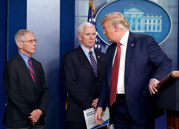 March 25, 2020, Washington, District of Columbia, USA: United States President Donald J. Trump departs the podium after speaking on the COVID-19 (Coronavirus) pandemic, alongside US Vice President Mike Pence and Director of the National Institute of Allergy and Infectious Diseases at the National Institutes of Health Dr. Anthony Fauci and a member of the White House Coronavirus Task Force, in the Brady Press Briefing Room at the White House in Washington, DC, March 25, 2020, in Washington, D.C. Congress is finishing final negotiations on a $2 trillion stimulus package, the largest in U.S history, designed to stabilize the U.S. economy and directly assist individuals in the sudden economic downturn causes by the rapidly intensifying coronavirus crisis. .Credit: Pool via CNP Washington USA - ZUMAs152 20200325_zaa_s152_105 Copyright: xSarahxSilbigerx