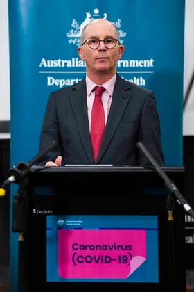 PAUL KELLY CORONAVIRUS UPDATE, Deputy Chief Medical Officer Professor Paul Kelly speaks to the media during a press conference at the Australian Department of Health in Canberra, Thursday, March 26, 2020. ( NO ARCHIVING, EDITORIAL USE ONLY, NO USE IN BOOKS WITHOUT CONSENT CANBERRA ACT AUSTRALIA  Copyright: xLUKASxCOCHx 20200326001460150398