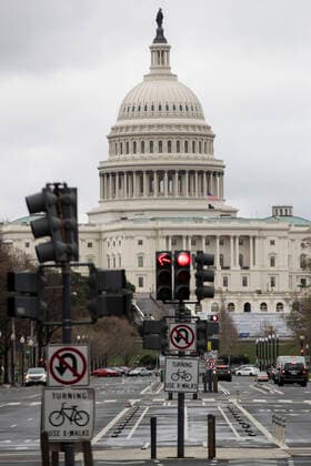 (200326) -- WASHINGTON D.C., March 26, 2020 -- Photo taken on March 25, 2020 shows the U.S. Capitol in Washington D.C., the United States. The U.S. Senate on Wednesday night passed a 2-trillion-dollar stimulus package to blunt the economic fallout of COVID-19, after rounds of negotiations between Democrats and Republicans. (Photo by Ting Shen Xinhua) U.S.-WASHINGTON D.C.-2 TLN USD STIMULUS PACKAGE-COVID-19 LiuxJie 