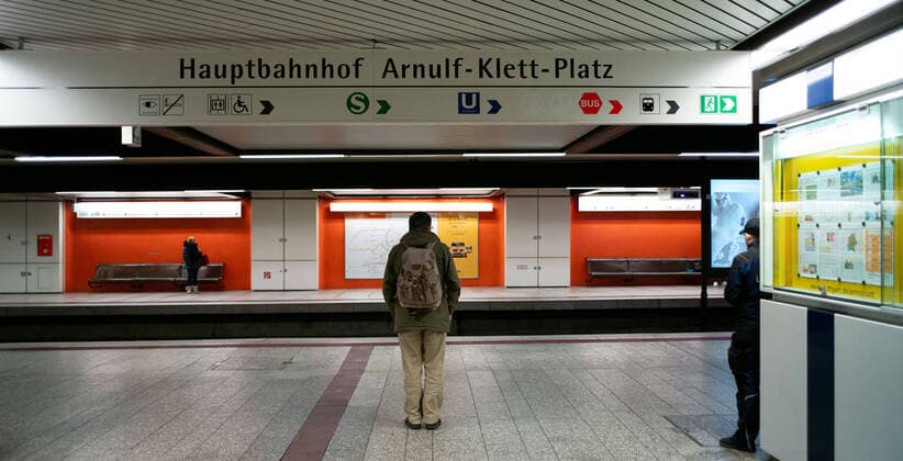 Public transport VVS SSB Stadtbahnhof Hauptbahnhof on Wednesday morning The platforms are mostly empty and people keep to the distance rule Stuttgart Mitte Baden Württemberg Germany Copyright: xLeif-HendrikxPiechowskix