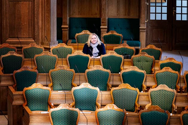 The Danish Parliament discusses proposals from the government on COVID 19 emergency legislation, in the Folketing Hall in Christiansborg on Thursday, March 26, 2020, Copenhagen Denmark,  Copyright: RitzauxScanpix IdaxGuldbaekxArentsenx cop108 spdk20200326-110357-L