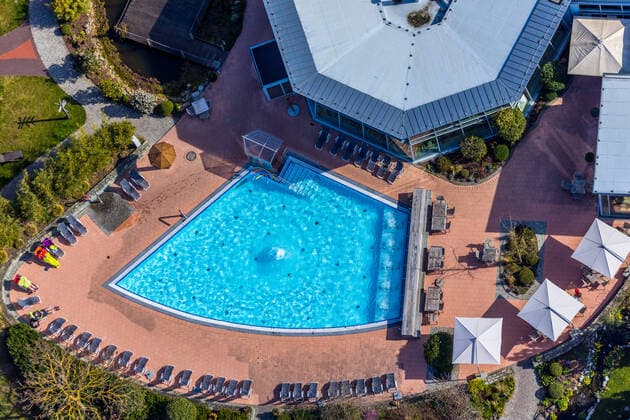 Aerial view, AquaFun, AquaSpa, Sauna world and bathing world, Soest, Soester Börde, North Rhine-Westphalia, Germany ATTENTIONxMINDESTHONORARX60xEURO