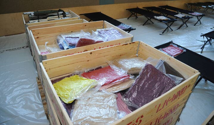 Camp beds were set up on Thursday 26 03 2020 in the gymnasium of the Gemeinschaftsschule Marpingen These camp beds are intended to help out in case of shortages in hospitals due to corona bub